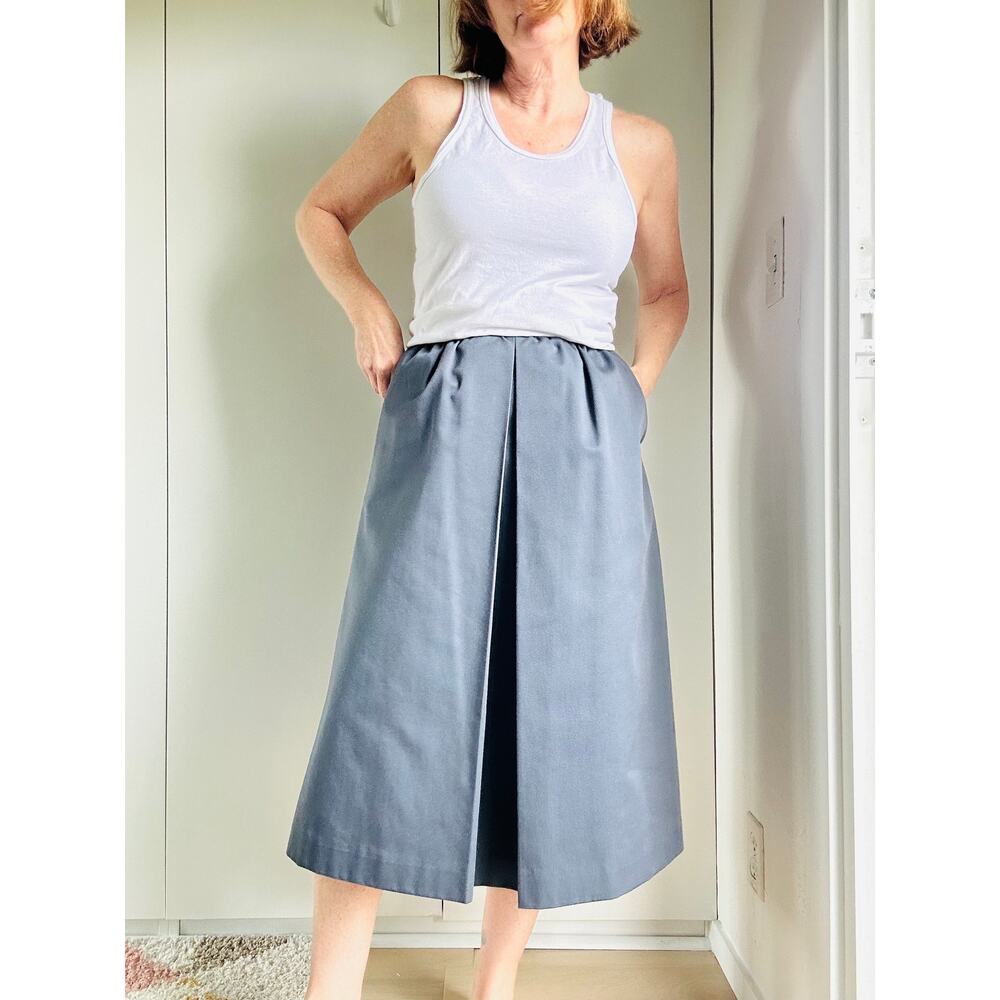Vintage 90s Lands' End Cotton Midi Skirt Size M Grey Made USA Classic Normcore